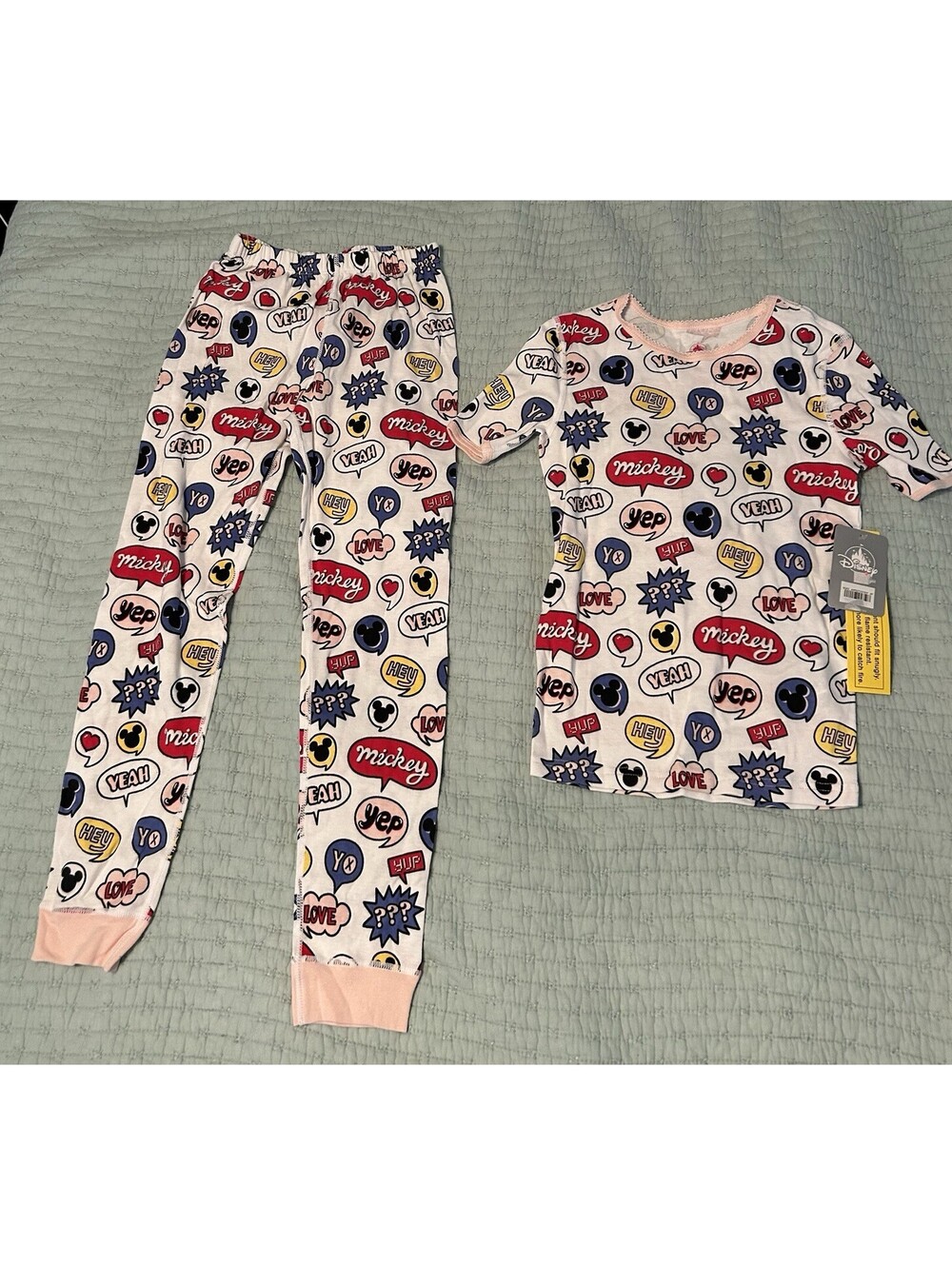 NWT Disney Mickey Mouse Pink 2-Piece Pajama Set Kids Size 10